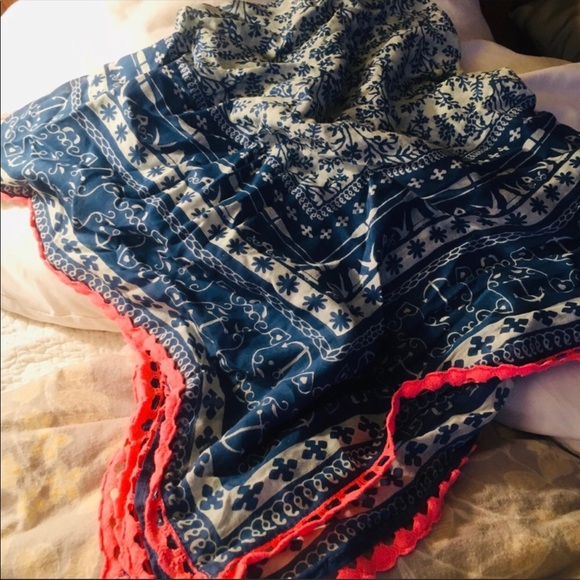 J.Crew large nautical blue/white & coral Lg scarf - Picture 4 of 4